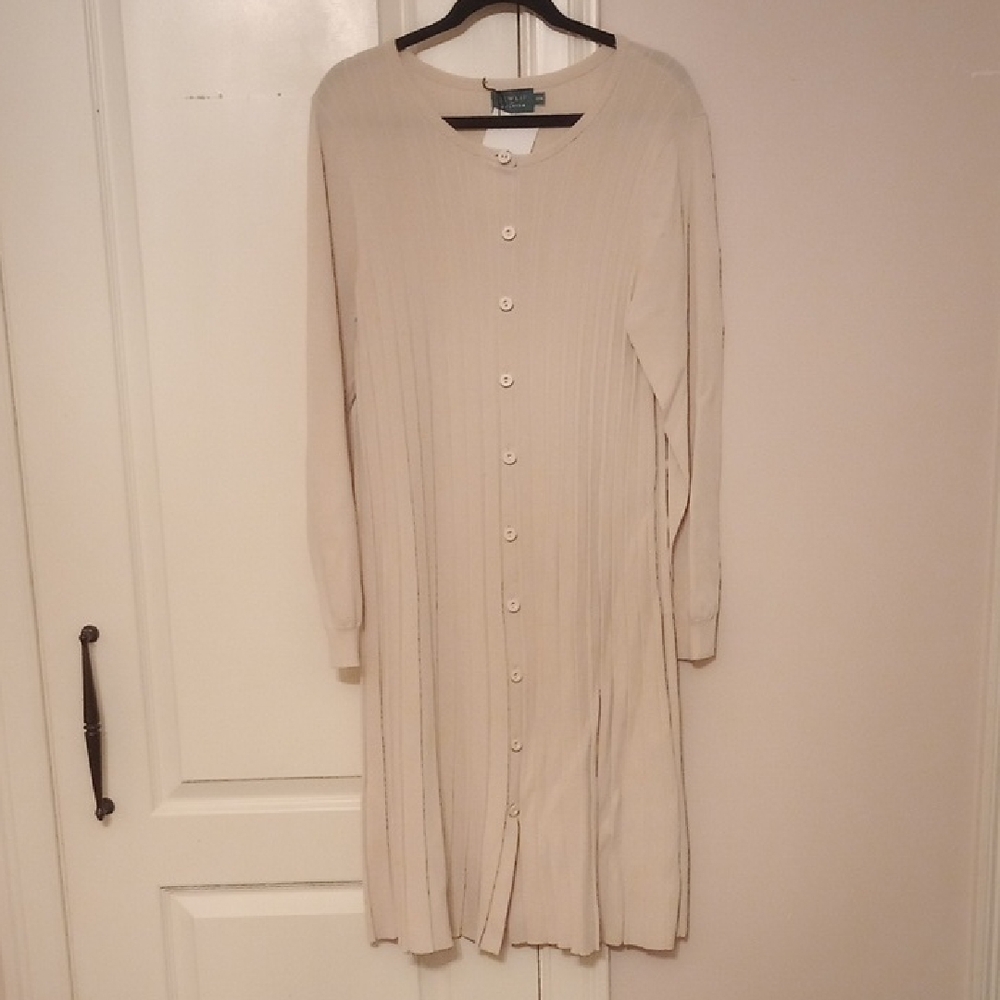 Sewlip Elegant Cream Button-Down Ribbed Dress